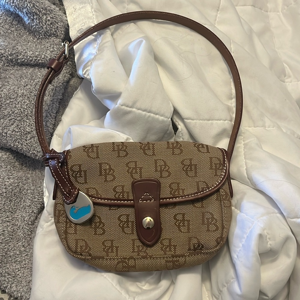 Vintage Y2K Dooney & Bourke Monogram Canvas Leather Shoulder Bag Brown